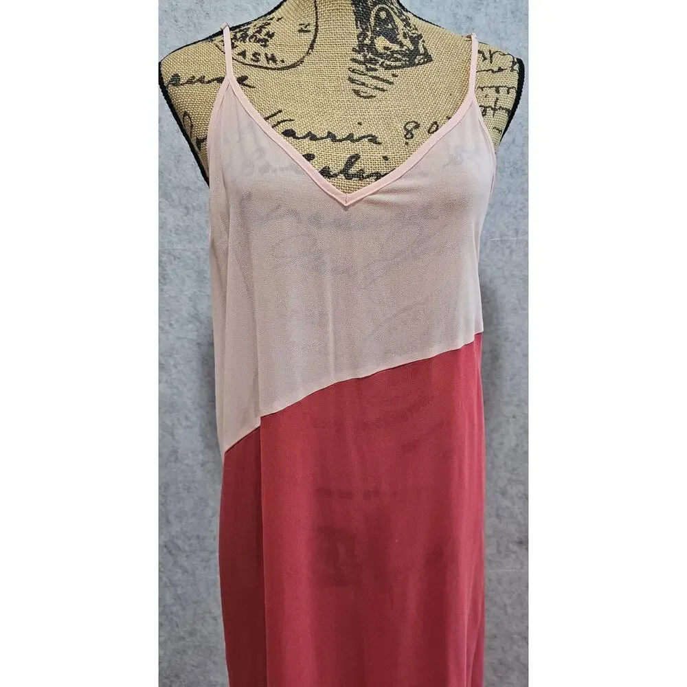 Lulus Seaside Retreat Red And Blush Maxi Swim Cover up, Side Slit, New Sz S